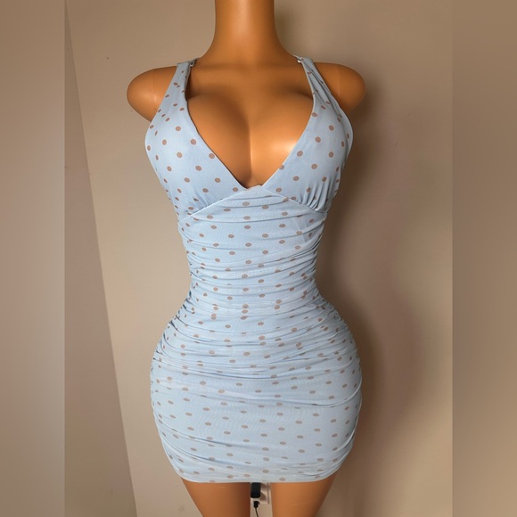 NWOT Zara Blue Ruched Halter Dress - Picture 2 of 7